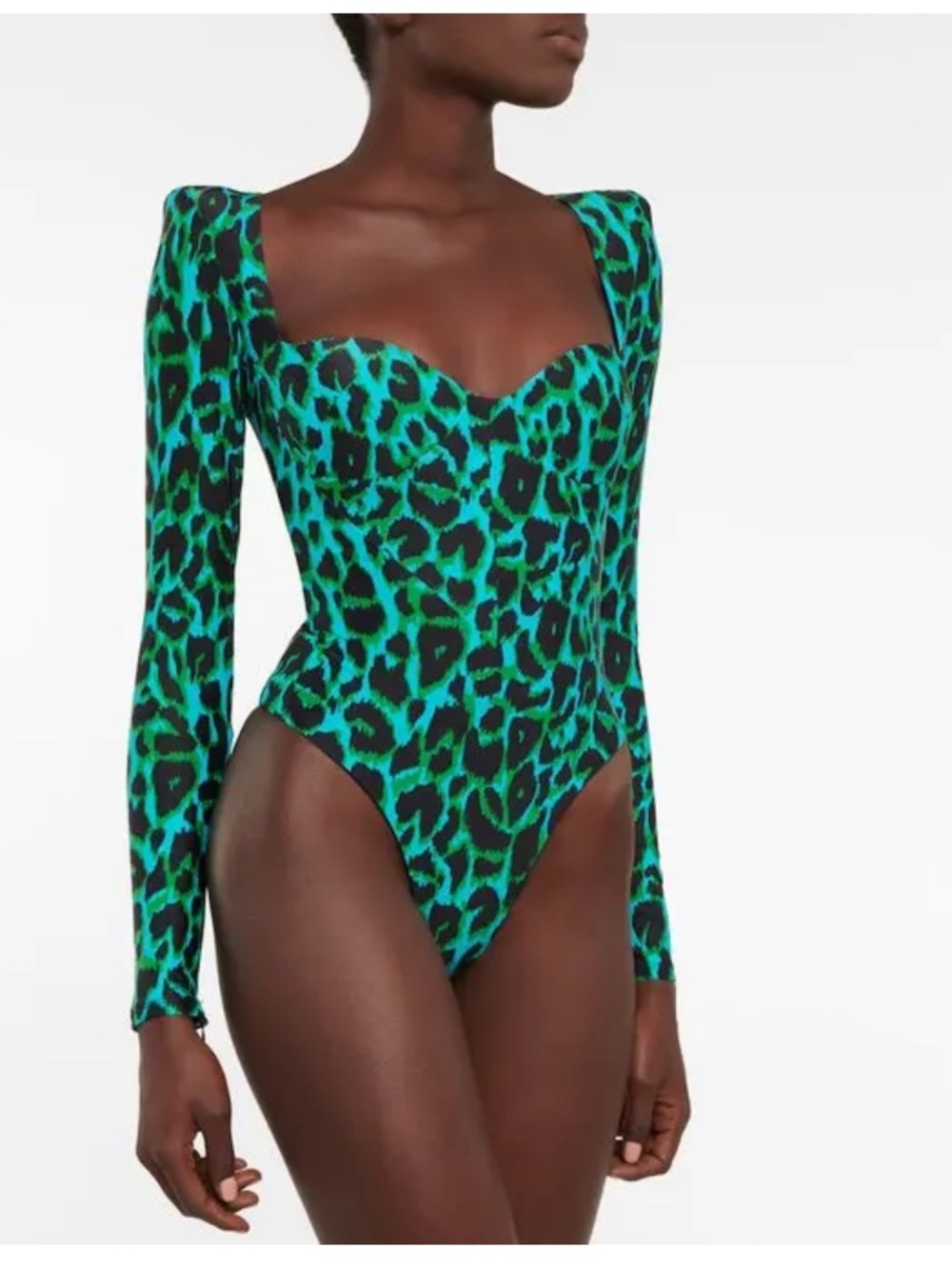 Alex Perry Green & Black Leopard-Print Long-Sleeve Bodysuit